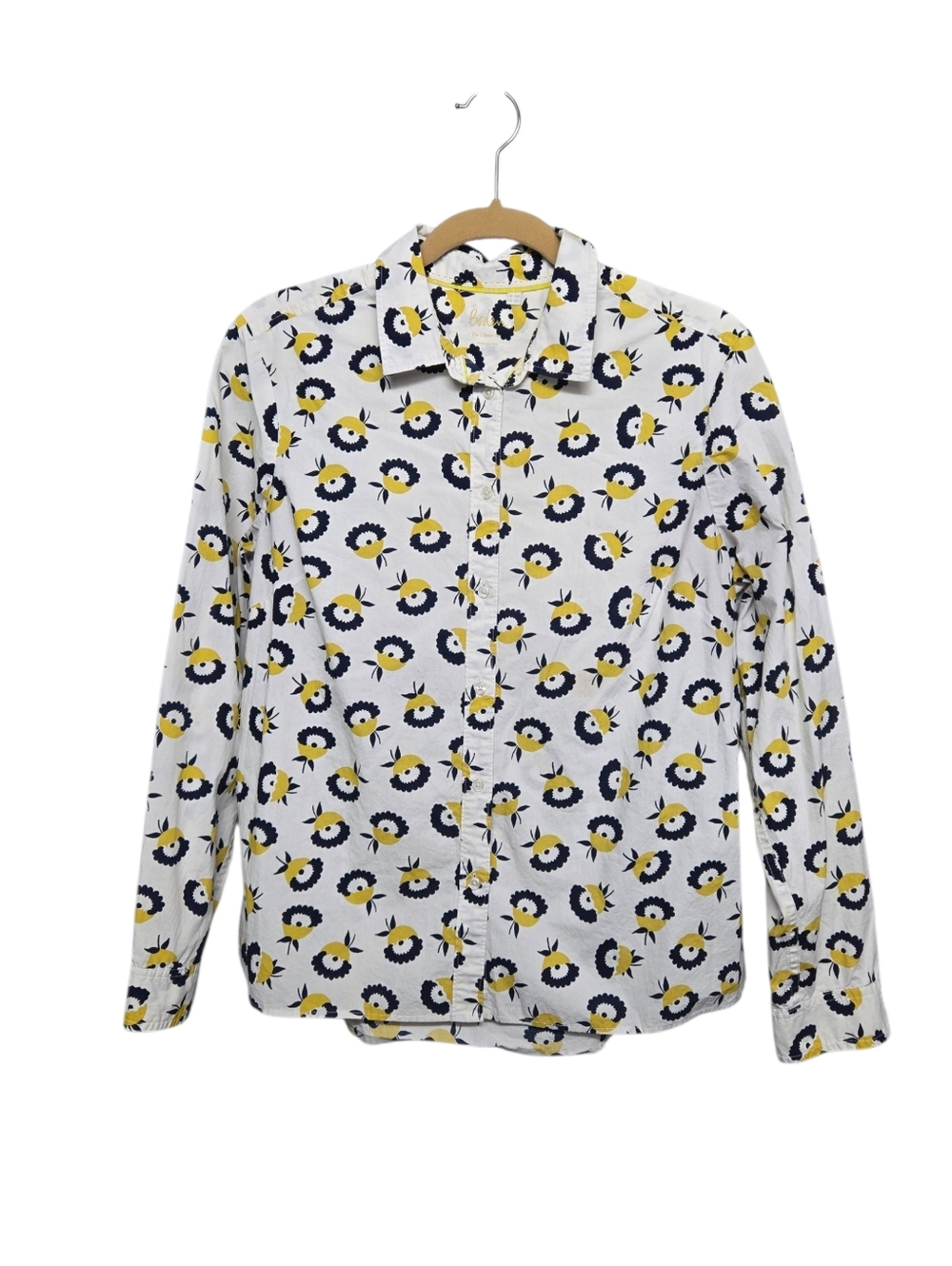 Boden White Button-Down Shirt with Yellow & Navy Floral Print